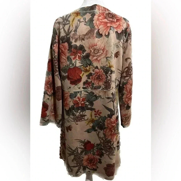 Solitaire tan floral duster faux suede jacket size M - Picture 2 of 7